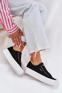 Discount Lee Cooper Trampki Damskie Z Koronką LCW-25-31-3439L Czarne Czarny