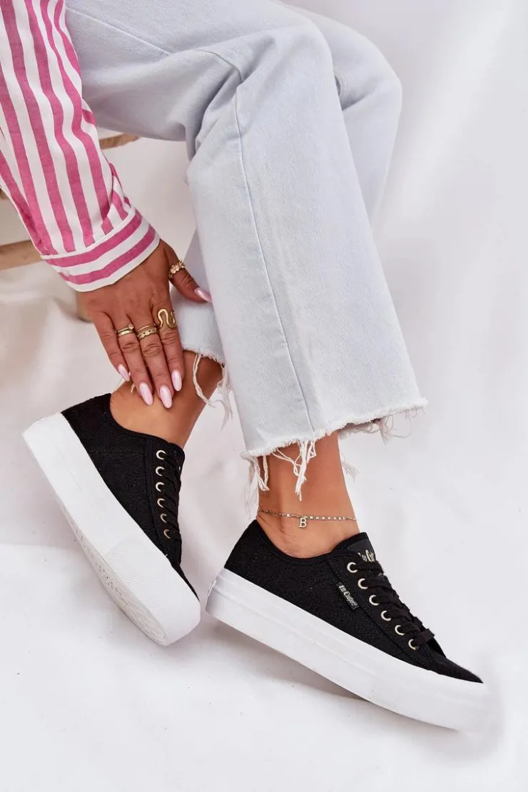 Discount Lee Cooper Trampki Damskie Z Koronką LCW-25-31-3439L Czarne Czarny