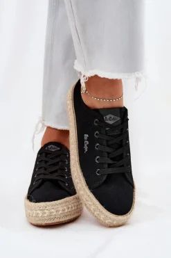 Lee Cooper Trampki Damskie Niskie*Trampki Damskie Z Plecionką LCW-25-44-3216 Czarne Czarny