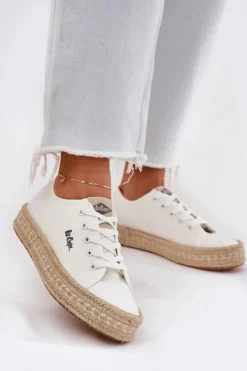 Lee Cooper Trampki Damskie Niskie*Trampki Damskie Z Plecionką LCW-25-44-3217 Białe Biały