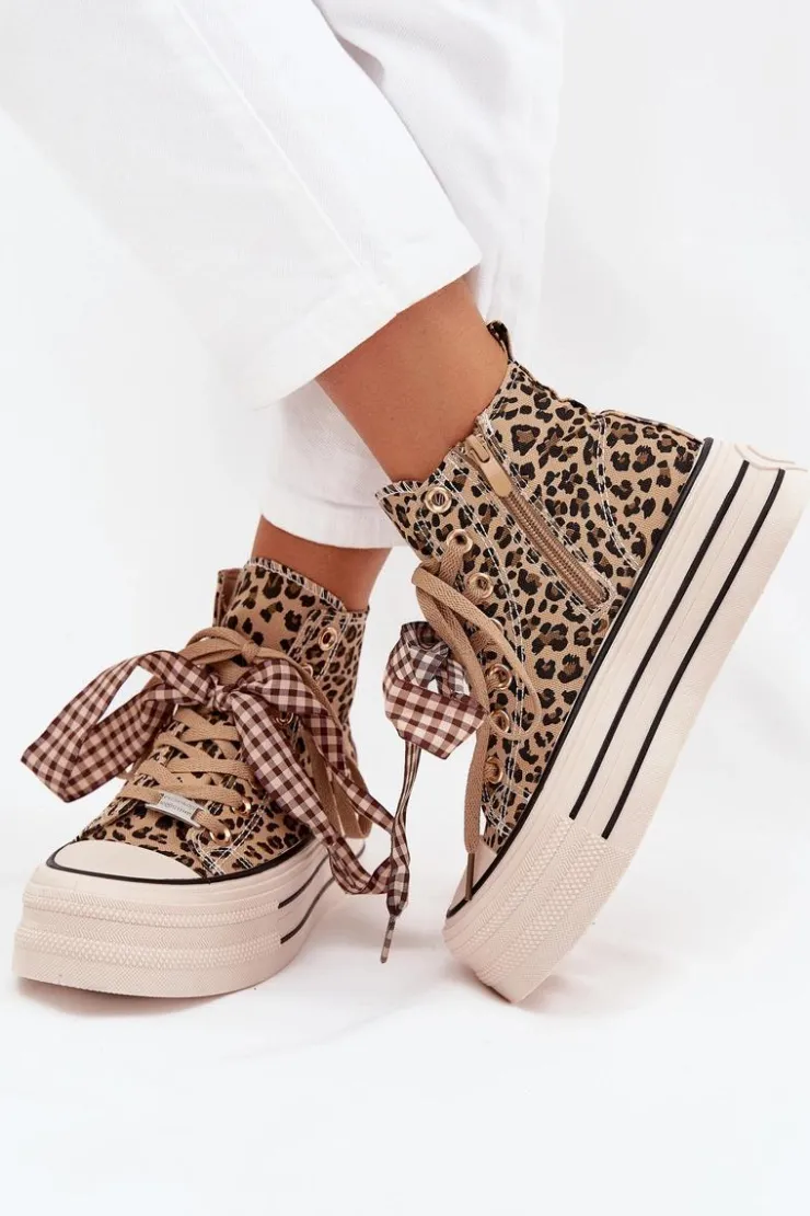 Damskie Evento Trampki Damskie Ze Wstążką I Zamkiem Na Platformie Panterka Mavara