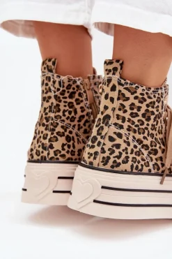 Damskie Evento Trampki Damskie Ze Wstążką I Zamkiem Na Platformie Panterka Mavara