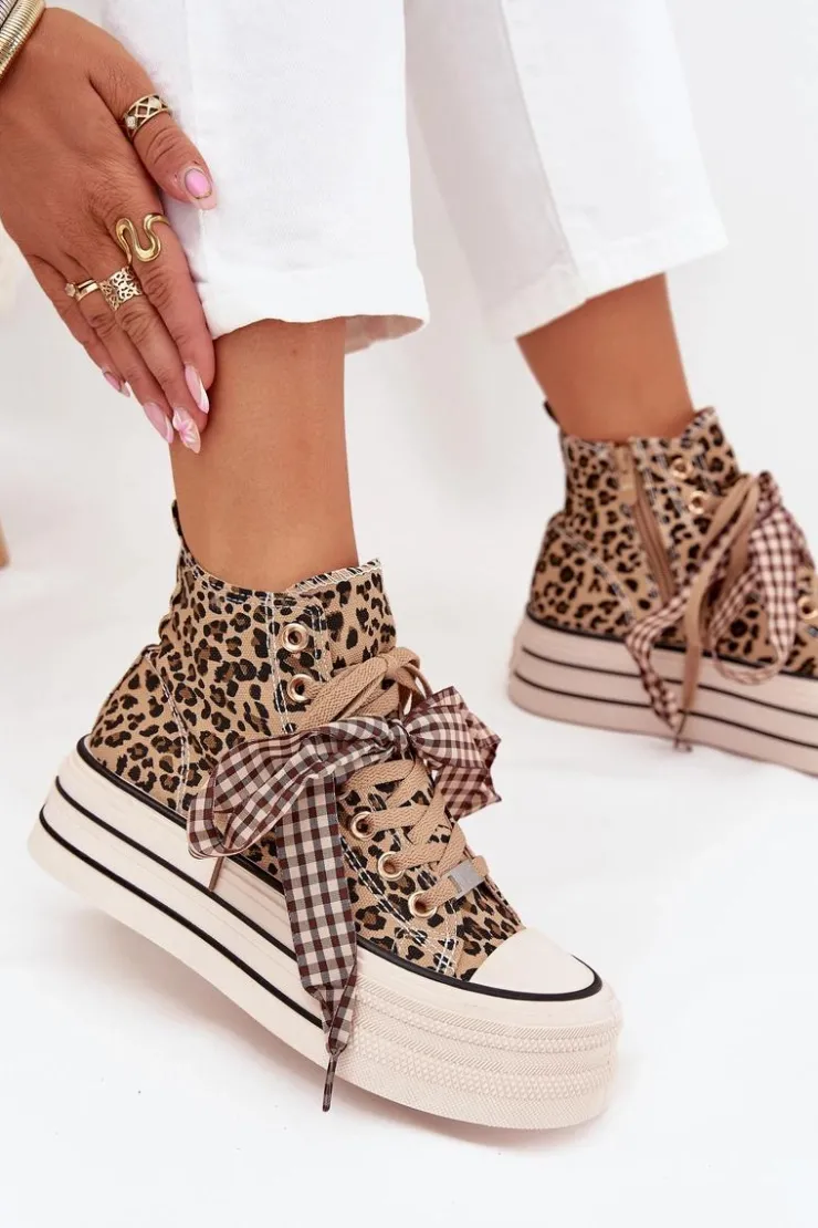 Damskie Evento Trampki Damskie Ze Wstążką I Zamkiem Na Platformie Panterka Mavara