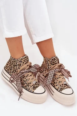 Damskie Evento Trampki Damskie Ze Wstążką I Zamkiem Na Platformie Panterka Mavara