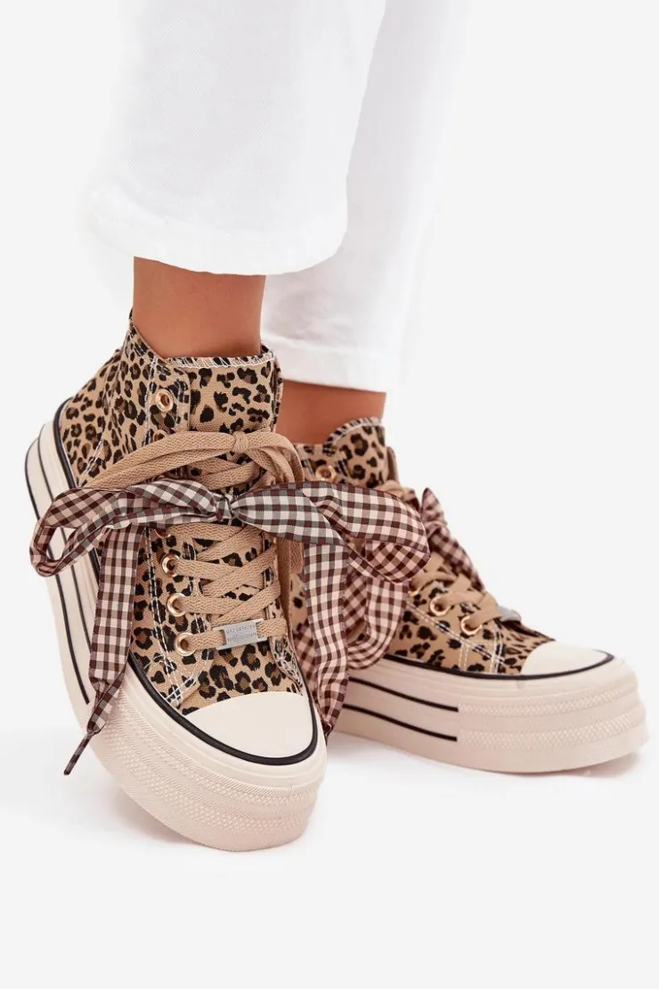 Damskie Evento Trampki Damskie Ze Wstążką I Zamkiem Na Platformie Panterka Mavara