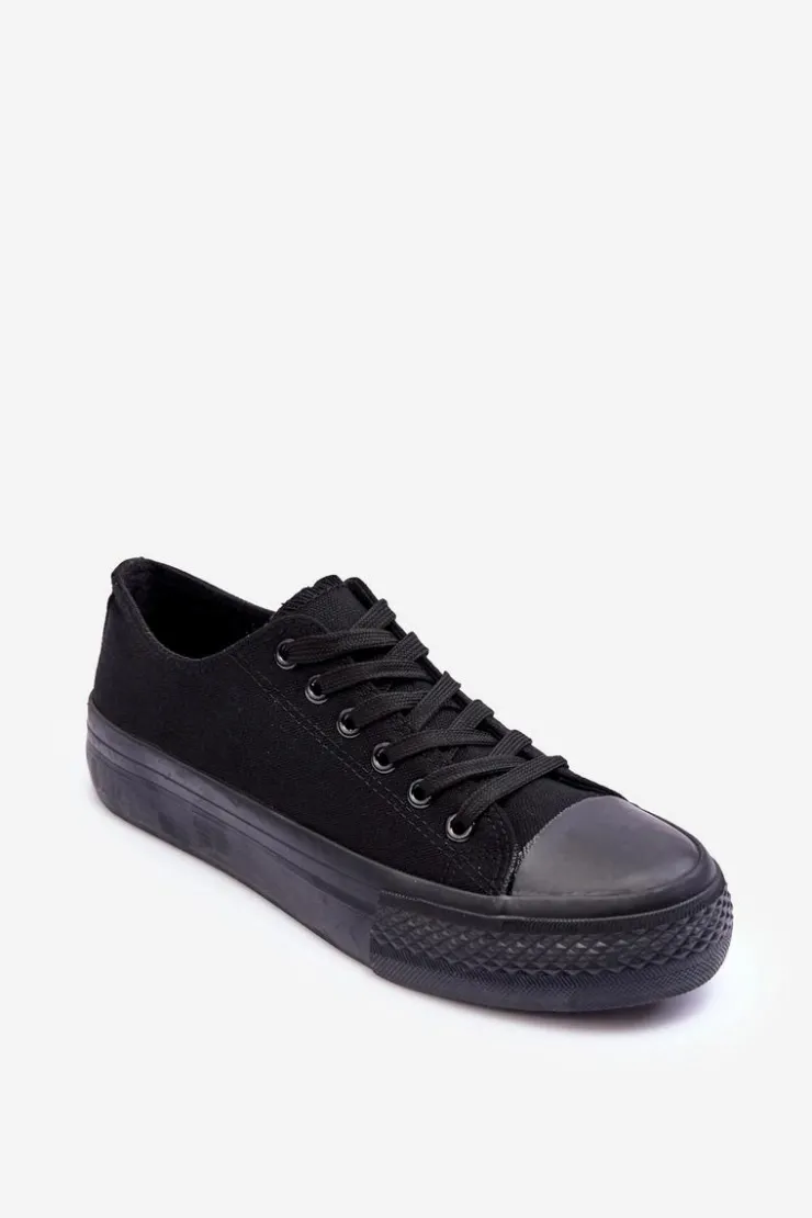 Boto Trampki Damskie Niskie*Trampki Klasyczne Niskie Na Platformie Czarne Jazlyn - Czarna podeszwa