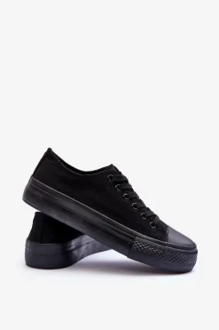 Boto Trampki Damskie Niskie*Trampki Klasyczne Niskie Na Platformie Czarne Jazlyn - Czarna podeszwa