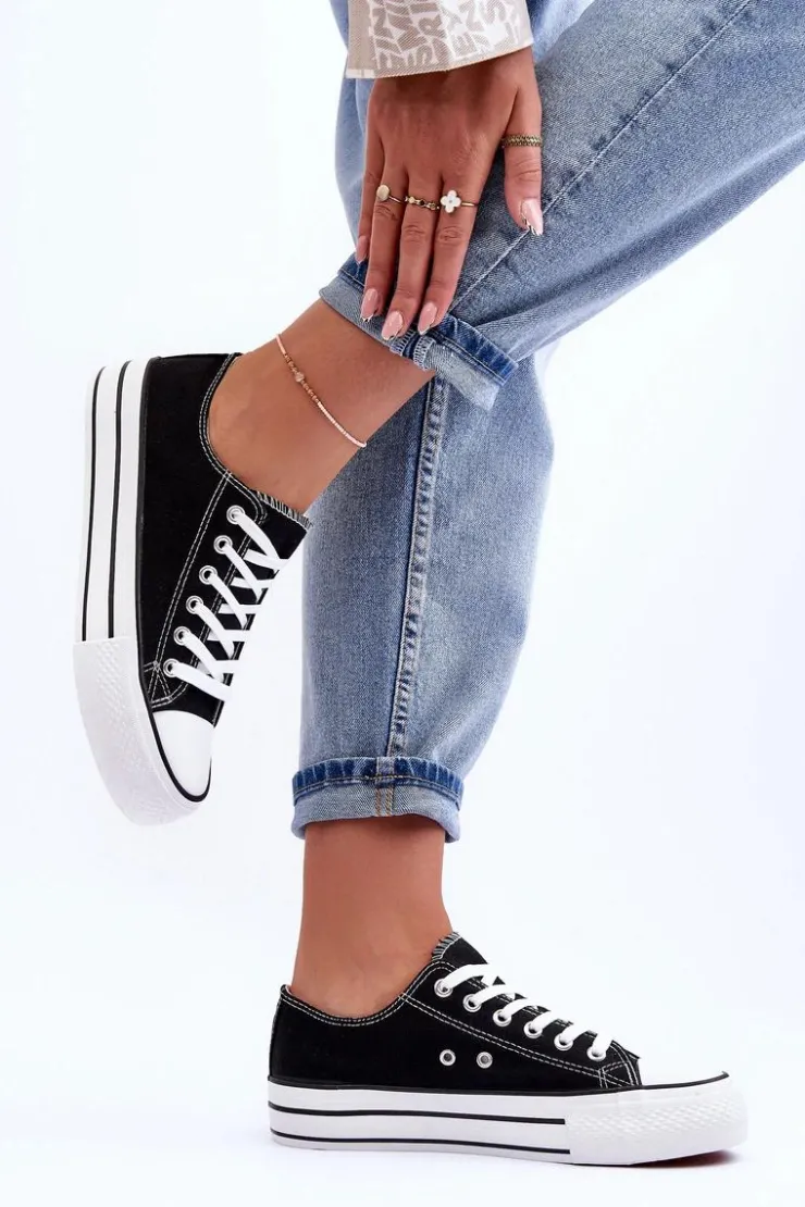 Damskie Boto Trampki Klasyczne Niskie Na Platformie Czarne Jazlyn