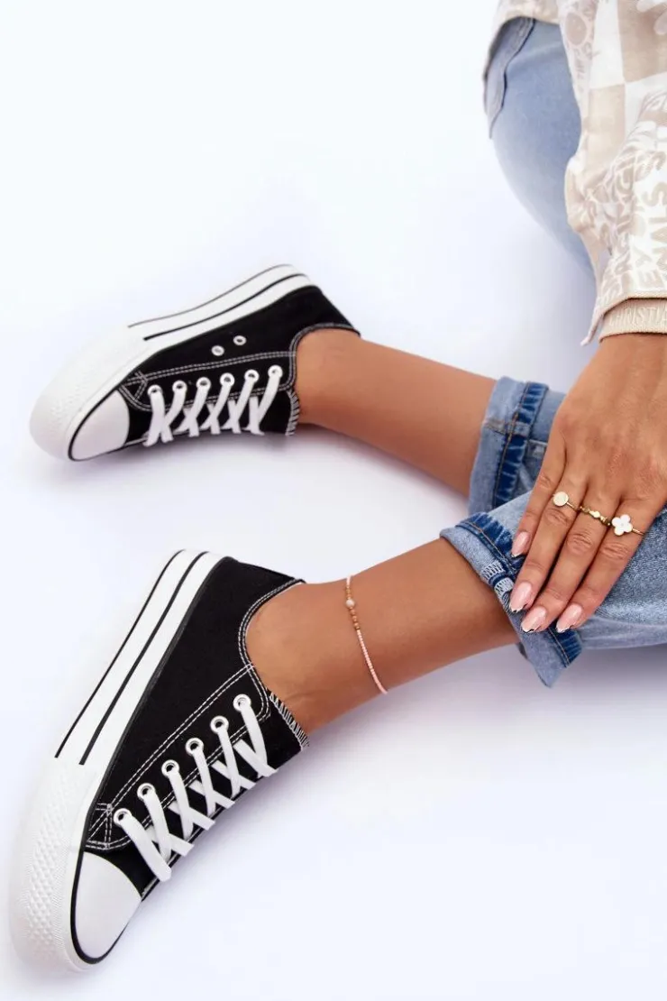 Damskie Boto Trampki Klasyczne Niskie Na Platformie Czarne Jazlyn