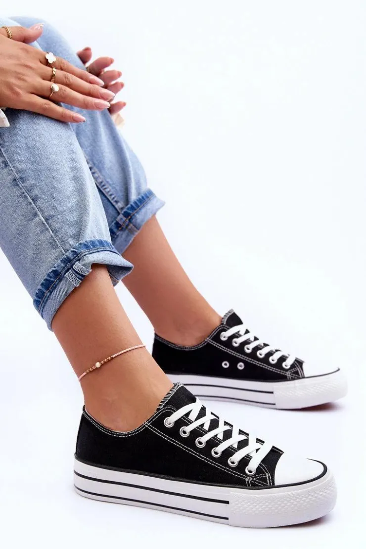 Damskie Boto Trampki Klasyczne Niskie Na Platformie Czarne Jazlyn