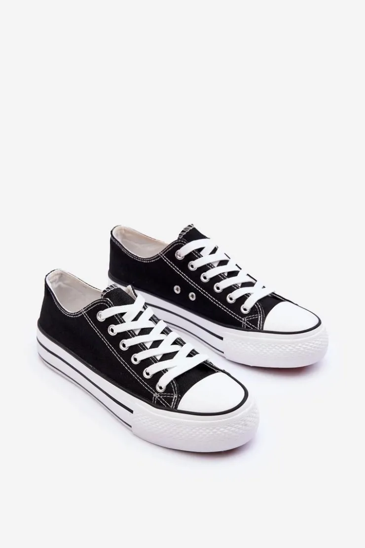 Damskie Boto Trampki Klasyczne Niskie Na Platformie Czarne Jazlyn