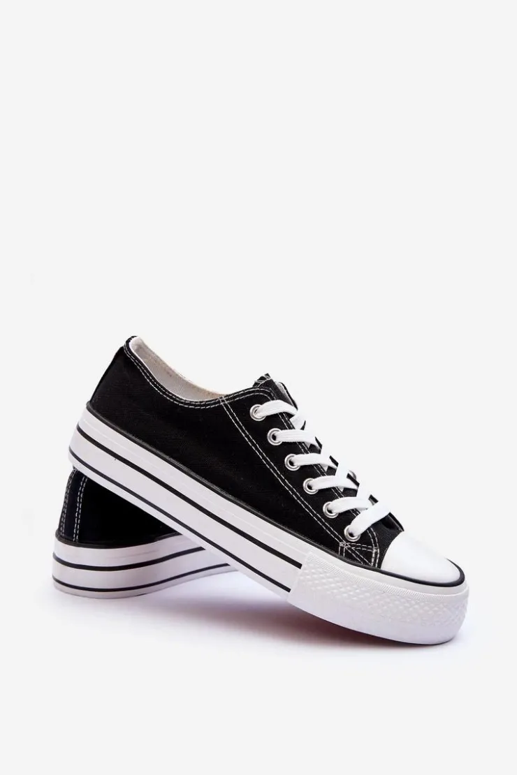 Damskie Boto Trampki Klasyczne Niskie Na Platformie Czarne Jazlyn