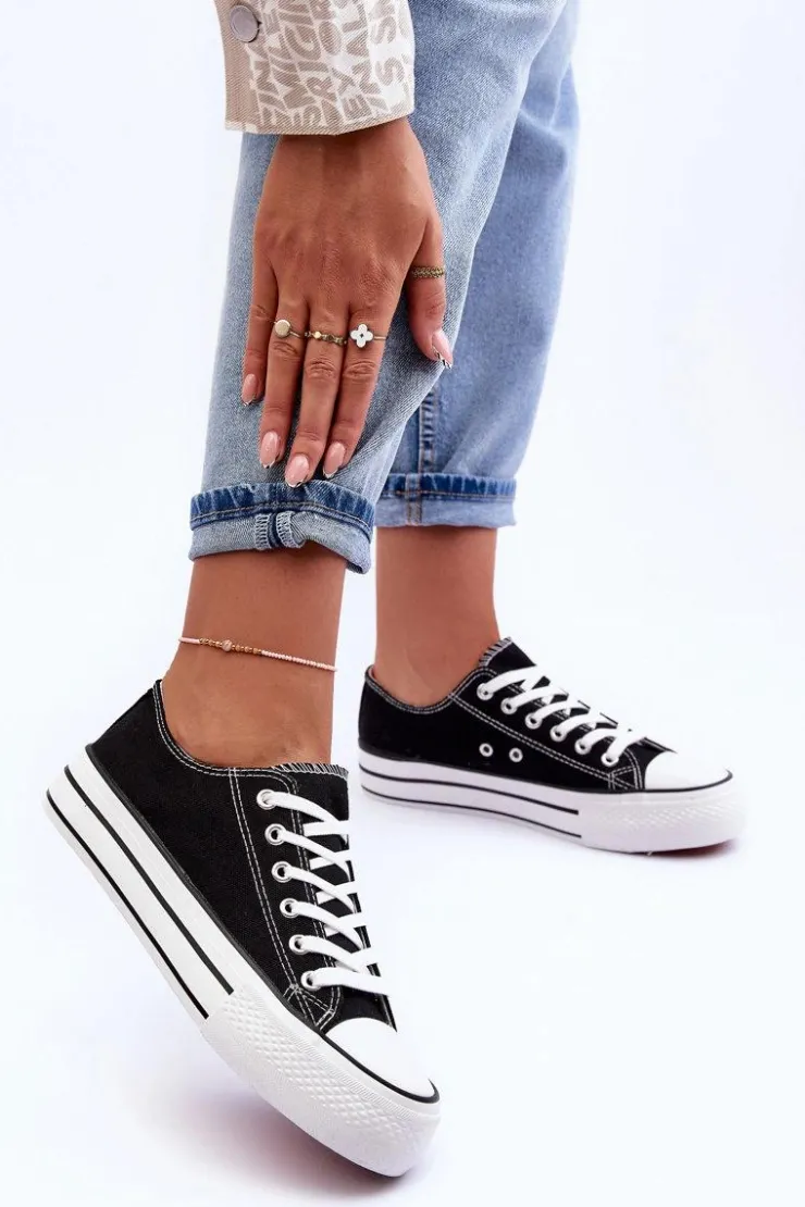 Damskie Boto Trampki Klasyczne Niskie Na Platformie Czarne Jazlyn