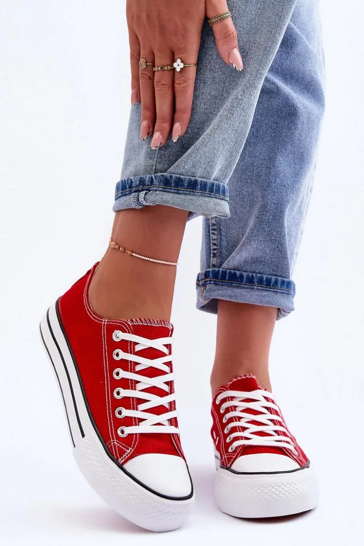 Boto Trampki Klasyczne Niskie Na Platformie Czerwone Jazlyn