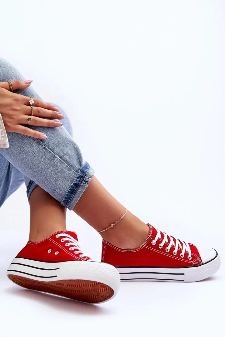 Boto Trampki Klasyczne Niskie Na Platformie Czerwone Jazlyn