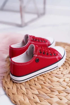 Boto Trampki Młodzieżowe Damskie Buty Czerwone Justika