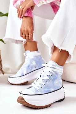 Boto Trampki Damskie Wysokie*Trampki Na Platformie Niebieskie Z Efektem Tie-Dye Electric Love