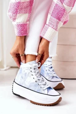 Boto Trampki Damskie Wysokie*Trampki Na Platformie Niebieskie Z Efektem Tie-Dye Electric Love