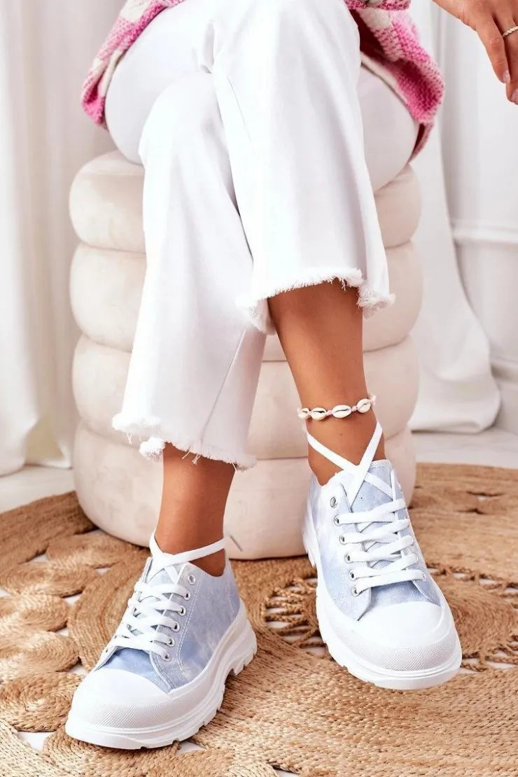 Boto Trampki Na Platformie Niebieskie Z Efektem Tie-Dye Travel Time