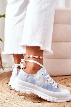 Boto Trampki Na Platformie Niebieskie Z Efektem Tie-Dye Travel Time