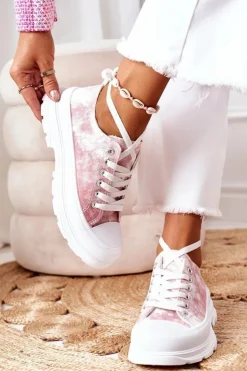 Boto Trampki Damskie Niskie*Trampki Na Platformie Różowe Z Efektem Tie-Dye Travel Time