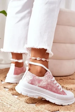 Boto Trampki Damskie Niskie*Trampki Na Platformie Różowe Z Efektem Tie-Dye Travel Time