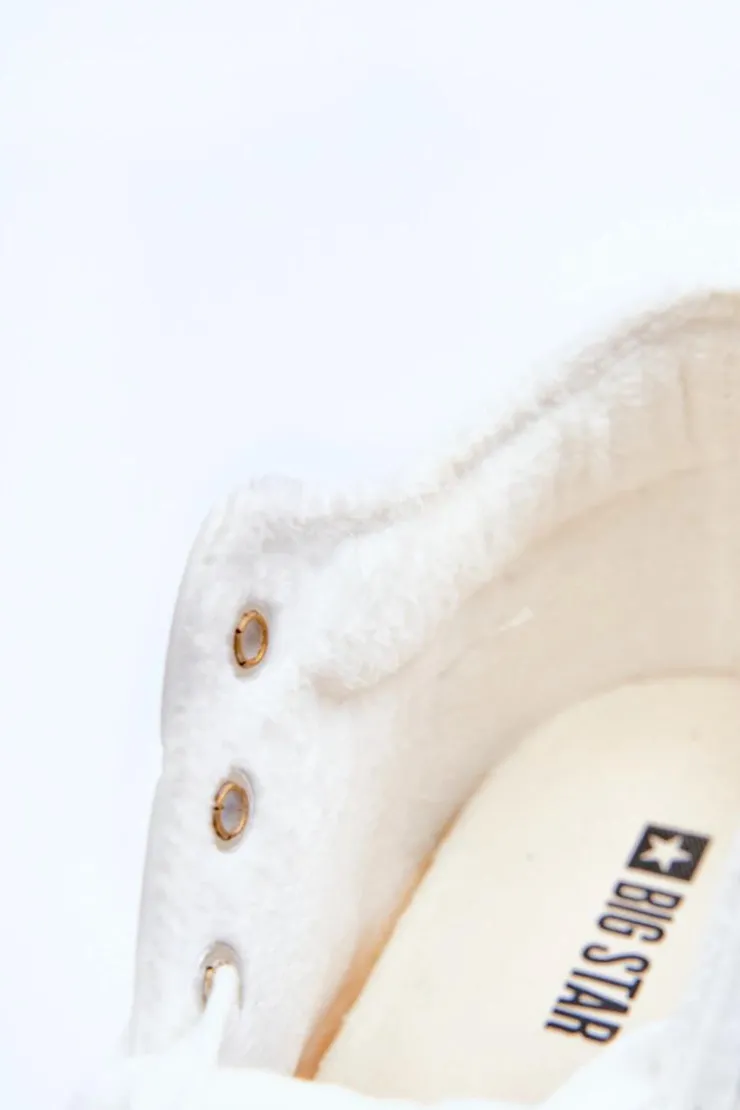 Big Star Shoes Trampki Damskie Big Star|Trampki Damskie Wysokie*Trampki Skórzane Damskie Na Koturnie Big Star MM274002 Białe