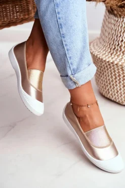 Boto Trampki Damskie Slip-On|Trampki Damskie Niskie*Trampki Slip On Wsuwane Złote Tenisówki Justy