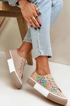 Boto Trampki Damskie Niskie*Trampki Tenisówki Damskie W Serca Ciemnobeżowe Fonirea