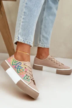 Boto Trampki Damskie Niskie*Trampki Tenisówki Damskie W Serca Ciemnobeżowe Fonirea