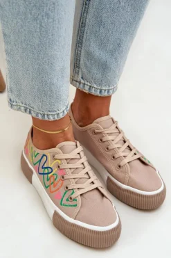 Boto Trampki Damskie Niskie*Trampki Tenisówki Damskie W Serca Ciemnobeżowe Fonirea