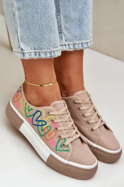 Boto Trampki Damskie Niskie*Trampki Tenisówki Damskie W Serca Ciemnobeżowe Fonirea