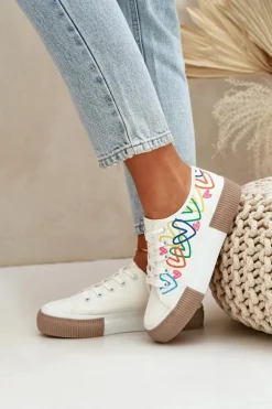 New Boto Trampki Tenisówki Damskie W Serca Białe Fonirea