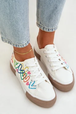 New Boto Trampki Tenisówki Damskie W Serca Białe Fonirea