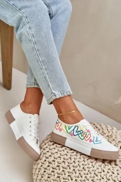 New Boto Trampki Tenisówki Damskie W Serca Białe Fonirea