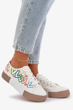 New Boto Trampki Tenisówki Damskie W Serca Białe Fonirea