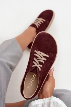 New Zazoo Trampki Typu Barefoot Z Naturalnego Zamszu 314 Bordowe Czerwony