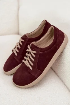 New Zazoo Trampki Typu Barefoot Z Naturalnego Zamszu 314 Bordowe Czerwony