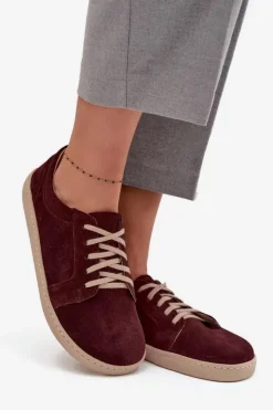 New Zazoo Trampki Typu Barefoot Z Naturalnego Zamszu 314 Bordowe Czerwony