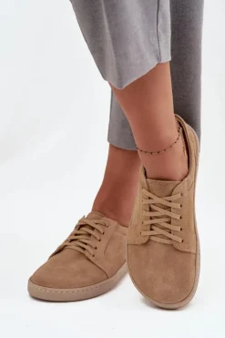 Zazoo Trampki Damskie Niskie|Półbuty Skórzane*Trampki Typu Barefoot Z Naturalnego Zamszu 314 Beżowe Beżowy