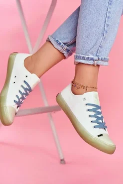 Big Star Shoes Trampki Damskie Big Star|Trampki Damskie Niskie*Trampki Z Przezroczystą Podeszwą Big Star FF274256 Białe