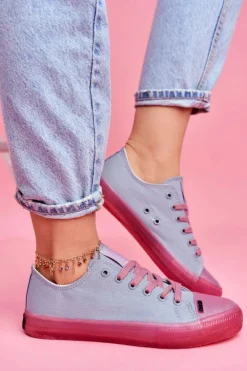 Damskie Big Star Shoes Trampki Z Przezroczystą Podeszwą Big Star FF274260 Niebiesko-Różowe