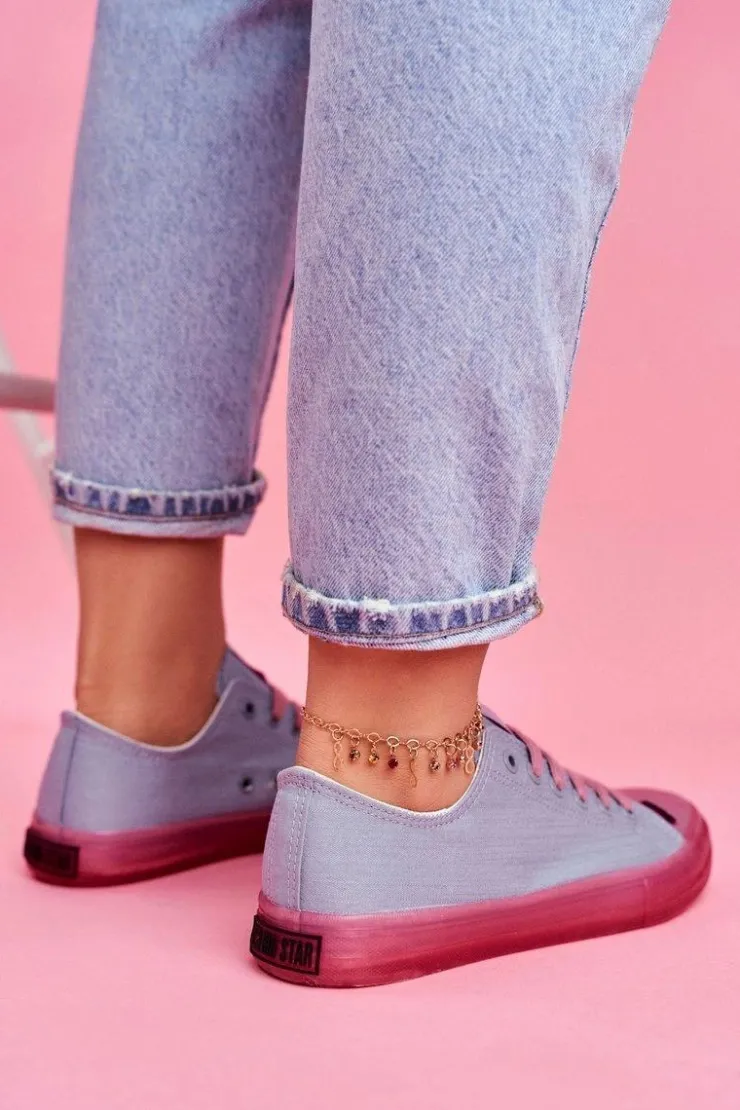 Damskie Big Star Shoes Trampki Z Przezroczystą Podeszwą Big Star FF274260 Niebiesko-Różowe