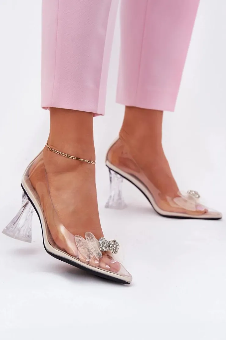 New Buty damskie Vinceza Transparentne Czółenka Z Kokardką Vinceza 62213 Beżowe