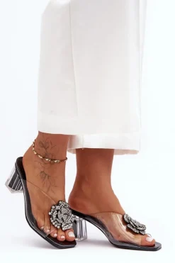 Best Damskie buty S.Barski Transparentne Klapki Na Słupku Z Ozdobą Czarne S.Barski MR1037-20