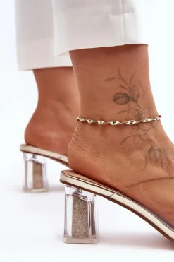 Damskie Damskie buty S.Barski Transparentne Klapki Na Słupku Z Ozdobą Złote S.Barski MR1037-20