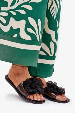 Clearance Boto Transparentne Płaskie Klapki Damskie Ze Sztucznym Kwiatem Czarne Vobetta Czarny