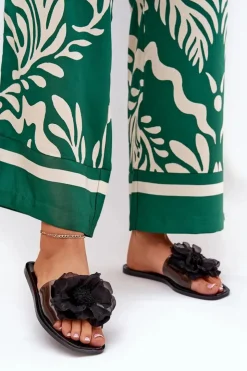 Clearance Boto Transparentne Płaskie Klapki Damskie Ze Sztucznym Kwiatem Czarne Vobetta Czarny