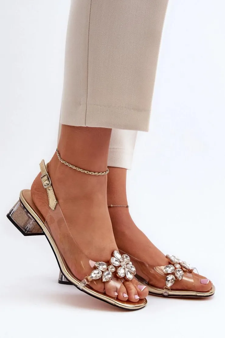 Damskie Damskie buty S.Barski Transparentne Sandały Na Klocku Złote S.Barski MR38-W1