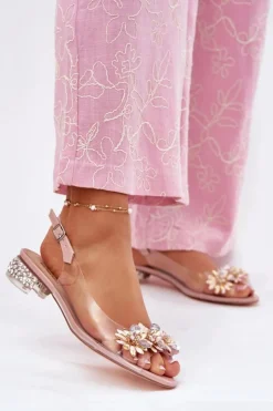 Damskie buty S.Barski Transparentne Sandały Na Niskim Obcasie Ze Zdobieniem D&A MR51-709 Różowe Różowy